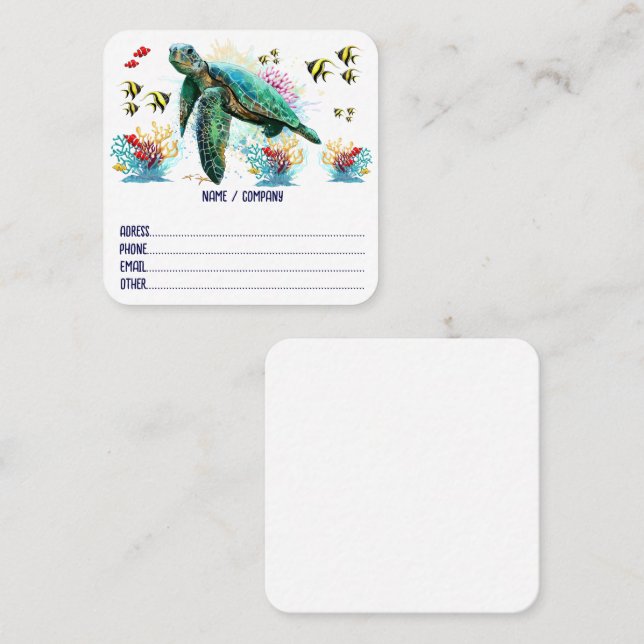 Sea turtle underwater watercolor Style Square Business Card (Front/Back)