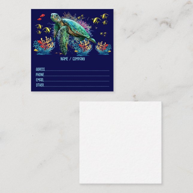 Sea turtle underwater watercolor Style Square Business Card (Front/Back)