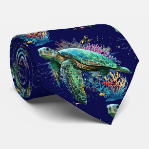 Sea turtle underwater watercolor Style Tie