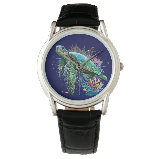 Sea turtle underwater watercolor Style Watch (Front)