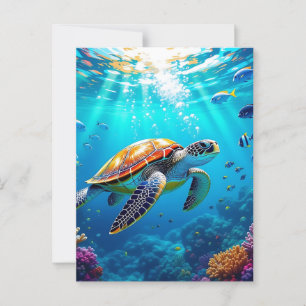 Sea Turtle Vibrant Colorful Underwater Scene Postcard