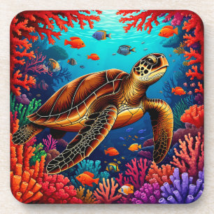 🐢 Sea Turtle Vibrant Coral Reef Ocean Nature  Coaster