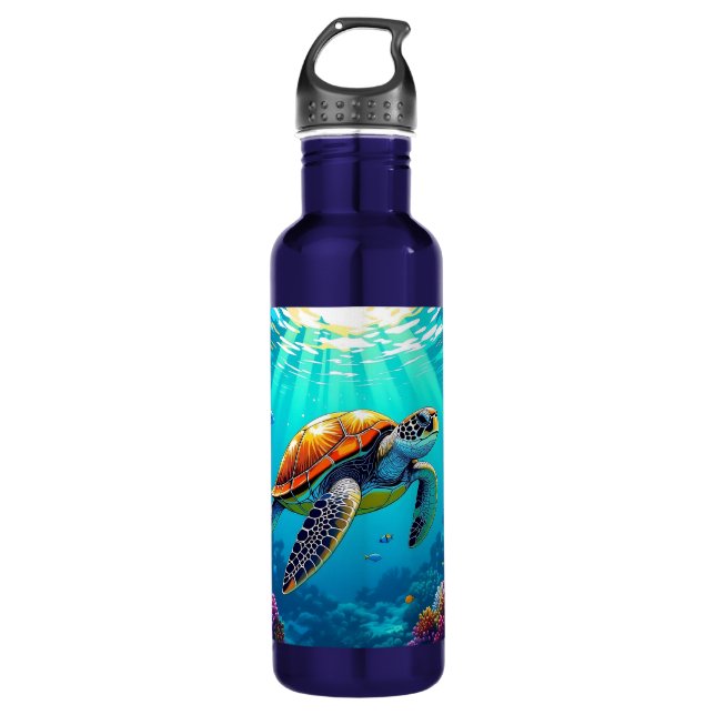 Sea Turtle Vibrant Ocean Illustration 710 Ml Water Bottle (Front)