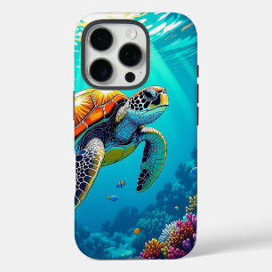 Sea Turtle Vibrant Ocean Illustration iPhone 16 Pro Case