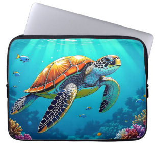 Sea Turtle Vibrant Ocean Illustration Laptop Sleeve