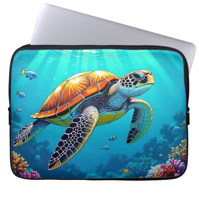 Sea Turtle Vibrant Ocean Illustration Laptop Sleeve (Front)