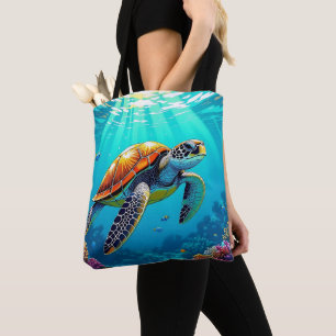 Sea Turtle Vibrant Ocean Illustration Tote Bag