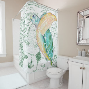 Sea Turtle Vintage Green Shower Curtain