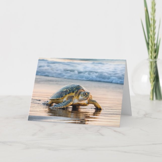 Sea Turtle Walking an Ocean Beach Card (Front)
