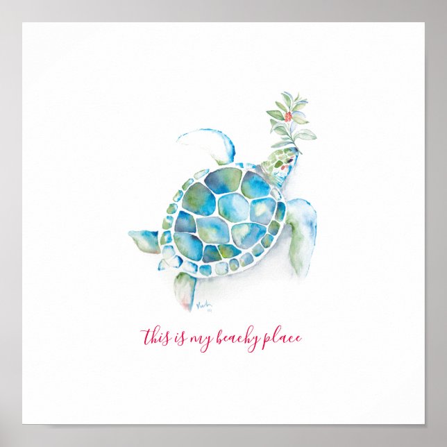 Sea Turtle Watercolor Art Poster (Front)