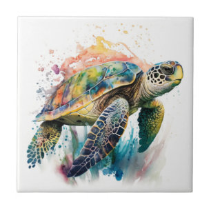 Sea Turtle, Watercolor, Ceramic Tile