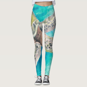 Sea Turtle Watercolor Green Leggings