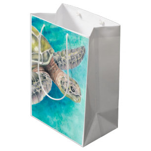 Sea Turtle Watercolor Green Medium Gift Bag