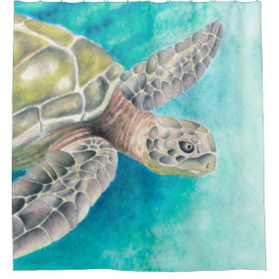Sea Turtle Watercolor Green Shower Curtain