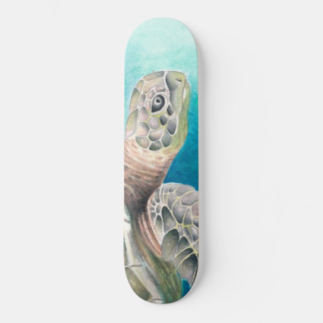 Sea Turtle Watercolor Green Skateboard (Front)