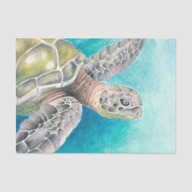 Sea Turtle Watercolor Green Tissue Paper (Front)