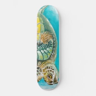 Sea Turtle Watercolor ink Green Skateboard