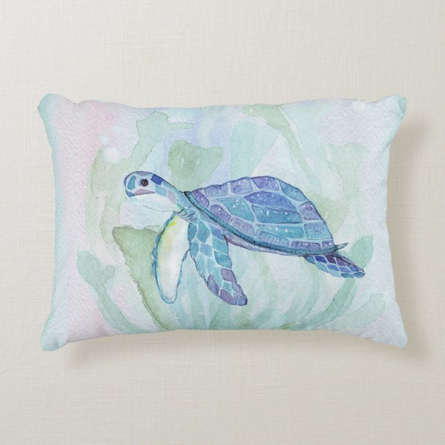 SEA TURTLE WATERCOLOR PASTEL Accent Pillow (Front)