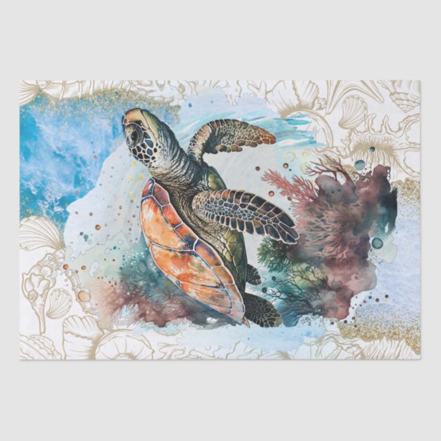 Sea Turtle Watercolor Tissue Paper (Front)