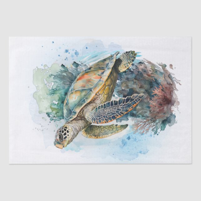 Sea Turtle Watercolor Tissue Paper (Front)
