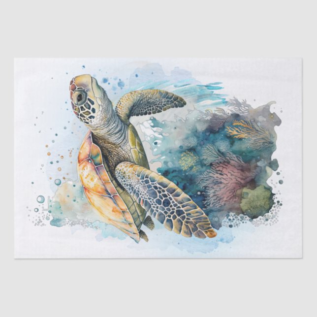 Sea Turtle Watercolor Tissue Paper (Front)