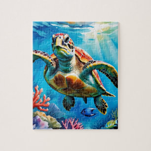 Sea Turtle Watercolor Tropical Ocean Jigsaw Puzzle