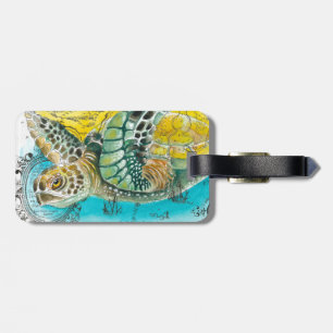 Sea Turtle Watercolor Vintage Map white Luggage Tag