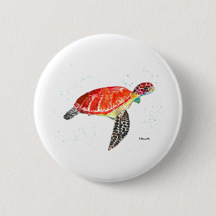 Sea turtle watercolour painting 6 cm round badge