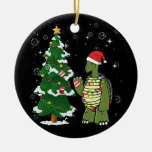 Sea Turtle Wearing Santa Hat Merry Christmas Ceramic Tree Decoration