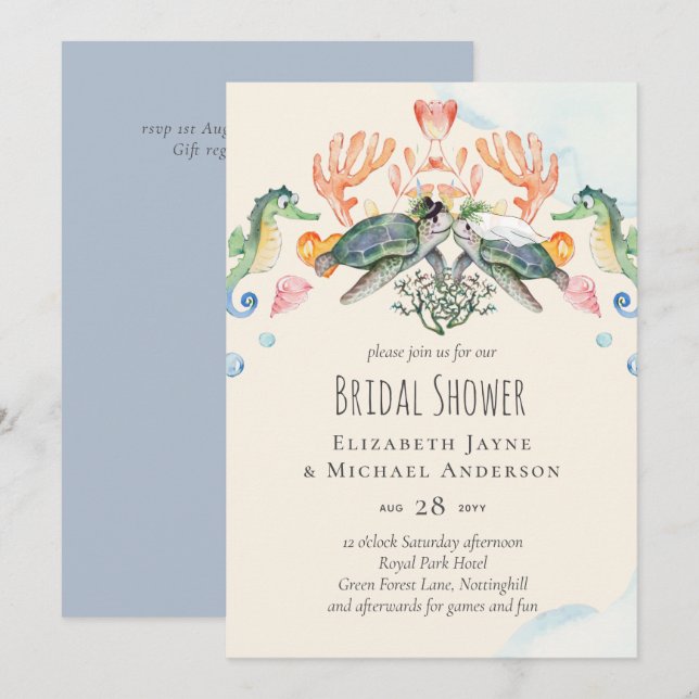 Sea Turtle Wedding Bridal Shower Invites (Front/Back)