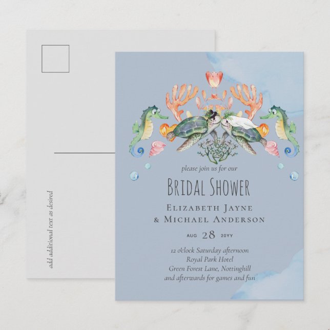 Sea Turtle Wedding Bridal Shower Invites Postcard (Front/Back)