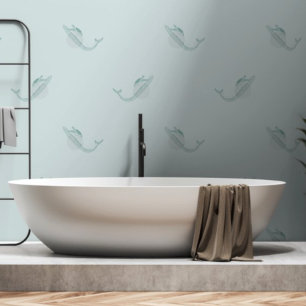 Sea Turtle Whale Pattern Blue Green Under the Sea Wallpaper