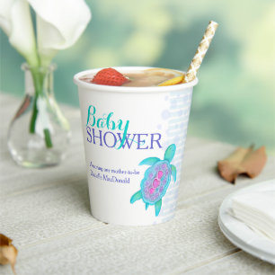 Sea turtle whimsy watercolor baby shower aqua paper cups
