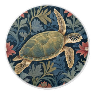 Sea Turtle William Morris style Hawaii Marine Life Ceramic Knob