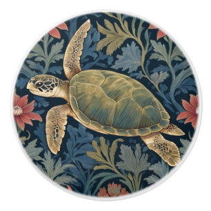 Sea Turtle William Morris style Hawaiian Tropical Ceramic Knob