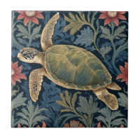Sea Turtle William Morris style Hawaiian Tropical