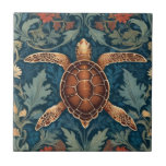 Sea Turtle William Morris style Ocean Life Floral Tile<br><div class="desc">"classy classic art nouveau", "sage green sea turtle", "hawaiian ocean marine animals", "william morris ceramic tile", "blue aquatic water life", "seaside dark navy red", "vintage stylish shore life", "nautical wildlife wild animal", "hawaii tropical floral flower botanical", "traditional beach coast antique"</div>