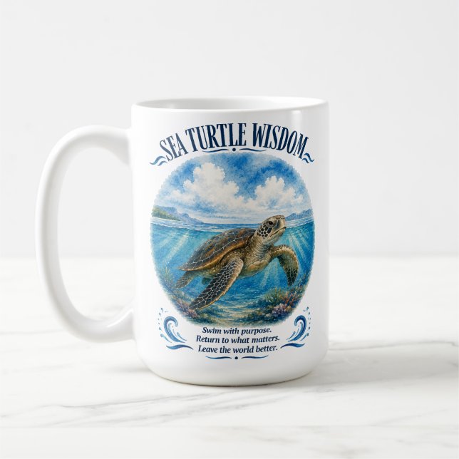 Sea Turtle Wisdom Beneath the Waves Coffee Mug (Left)