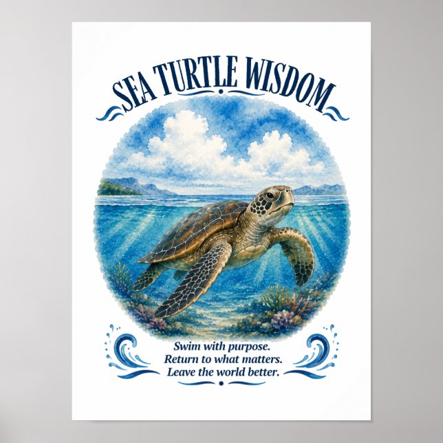Sea Turtle Wisdom Beneath the Waves Poster (Front)