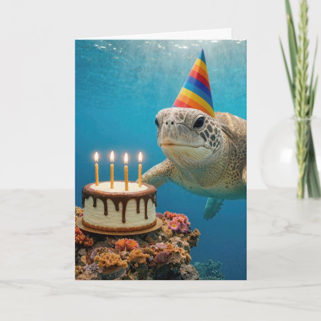 Sea Turtle with Birthday Cake Card (Front)