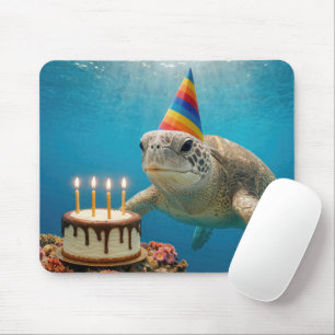 Sea Turtle with Birthday Cake Mouse Mat
