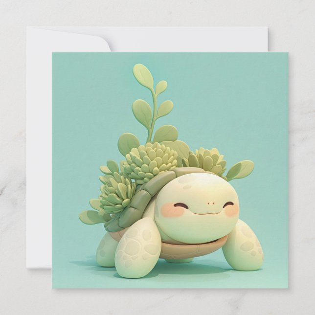 Sea Turtle with Green Succulent Garden Postcard (Front)