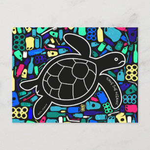 Sea Turtle with Plastic Pollution Postcard