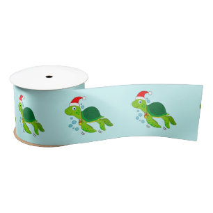 Sea Turtle with Santa Hat 3" Satin Ribbon