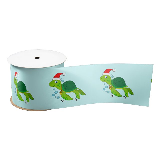 Sea Turtle with Santa Hat 3" Satin Ribbon (Spool)