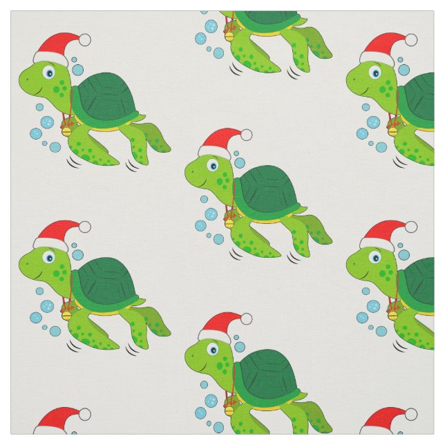 Sea Turtle with Santa Hat Fabric (Swatch)