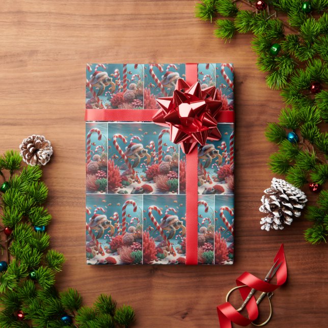 Sea Turtle With Santa Hat Wrapping Paper (Holiday Gift)