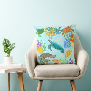 Sea Turtles And Corals Under The Ocean Cushion