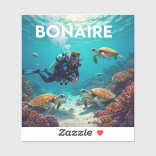Sea turtles and diver in bonaire