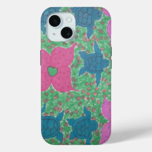 Sea Turtles and Flowers Tropical Art iPhone 15 Case